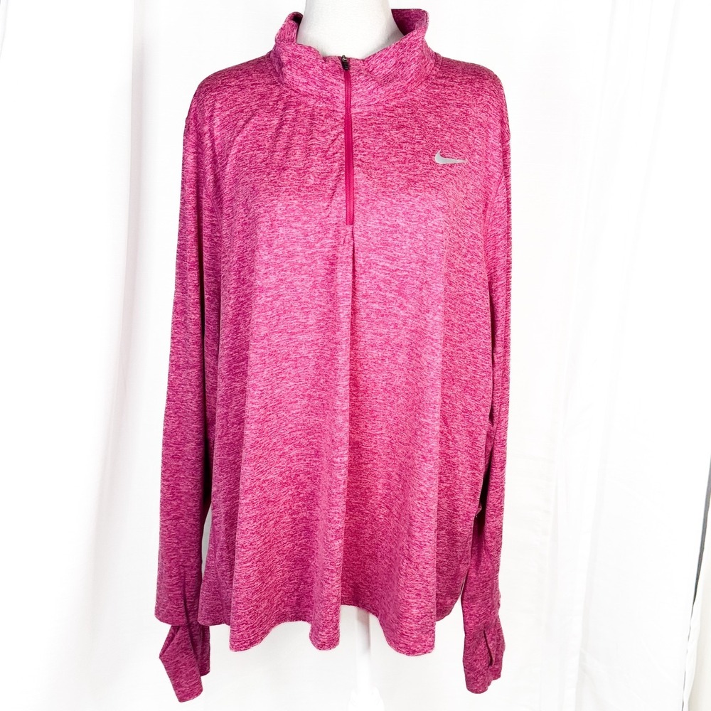 Nike Dri-FIT Running 3X Pink Heather Quarter Zip Pullover Thumbholes EUC